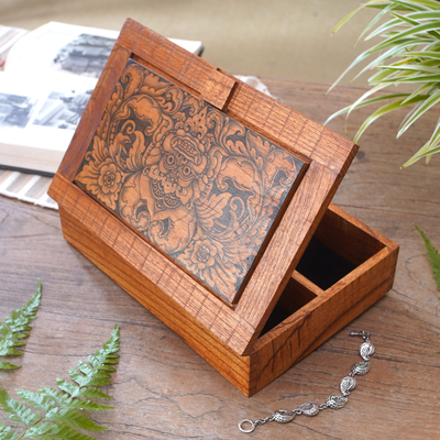 Wood jewelry box, 'Bhoma Treasure' - Hand Carved Wood Decorated Jewelry Box from Indonesia