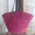 Leather accent pineapple leaf tote handbag, 'Magenta Weave' - Hand Woven Pineapple Leaf Tote Handbag from Indonesia