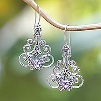 Amethyst dangle earrings, 'Resting Butterfly' - Amethyst Sterling Silver Butterfly Dangle Earrings Indonesia