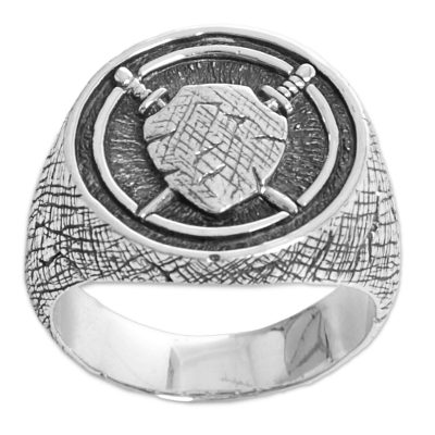 Men's sterling silver signet ring, 'Indra Shield' - Sterling Silver Men's Shield Signet Ring from Indonesia