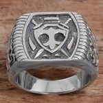 Men's sterling silver signet ring, 'Shield of Indra' - Sterling Silver Shield Men's Signet Ring from Indonesia