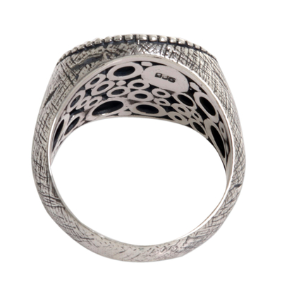 Men's sterling silver signet ring, 'Indra Sword' - Crossed Swords Sterling Silver Signet Ring for Men