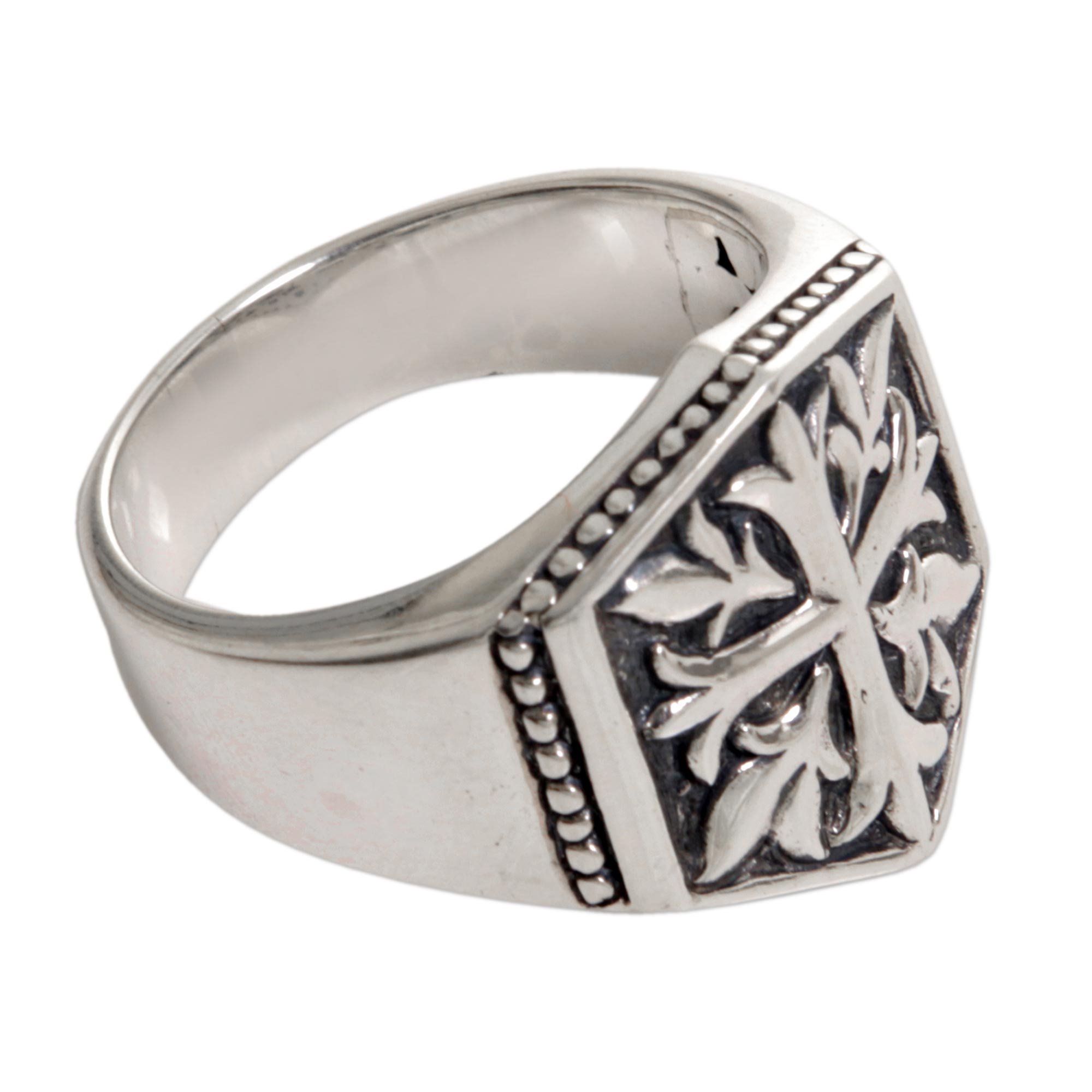 Sterling Silver Men's Cross Signet Ring from Indonesia - Snowflake ...