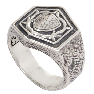 Men's Sterling Silver Signet Ring from Indonesia - Protector Shield ...