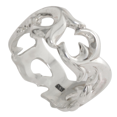 Sterling silver band ring, 'Cresting Waves' - Sterling Silver Wave Motif Unisex Band Ring