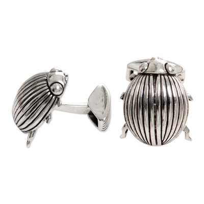 Gemelos de plata de ley, 'Coco Bug' - Gemelos de escarabajo con textura y apariencia animadas