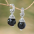 Onyx half-hoop earrings, 'Black Swirls' - Sterling Silver Black Onyx Half-Hoop Earrings from Indonesia