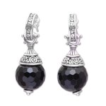 Onyx half-hoop earrings, 'Black Swirls' - Sterling Silver Black Onyx Half-Hoop Earrings from Indonesia
