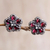 Garnet button earrings, 'Five Red Petals' - Sterling Silver Garnet Button Earrings from Indonesia (image 2) thumbail