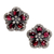 Garnet button earrings, 'Five Red Petals' - Sterling Silver Garnet Button Earrings from Indonesia thumbail