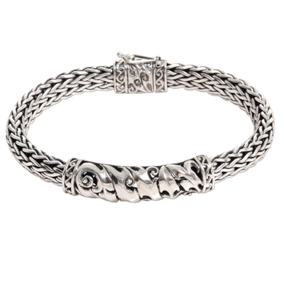 Sterling silver chain bracelet, 'Cresting Waves' - Sterling Silver Chain Pendant Bracelet Waves from Indonesia