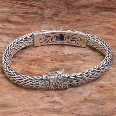 Sterling silver chain bracelet, 'Cresting Waves' - Sterling Silver Chain Pendant Bracelet Waves from Indonesia