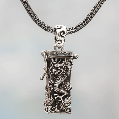 Sterling silver prayer box necklace, 'Secret Dragon' - Sterling Silver Prayer Box Necklace Dragon from Indonesia