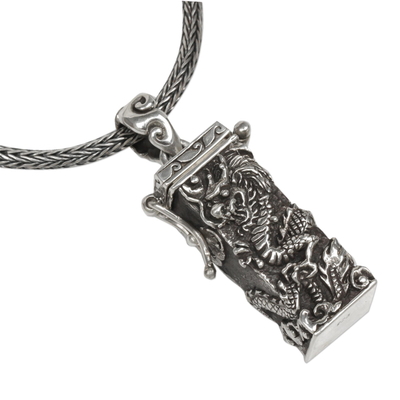 Gebetskette aus Sterlingsilber, 'Secret Dragon' - Gebetsbox-Halskette aus Sterlingsilber mit Drachenmotiv aus Indonesien