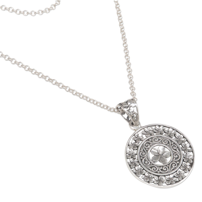 Sterling silver pendant necklace, 'Sacred Petals' - Hand Made Sterling Silver Floral Pendant Necklace Bali