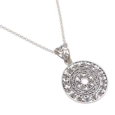 Collar colgante de plata esterlina - Collar con colgante floral circular de plata esterlina indonesia