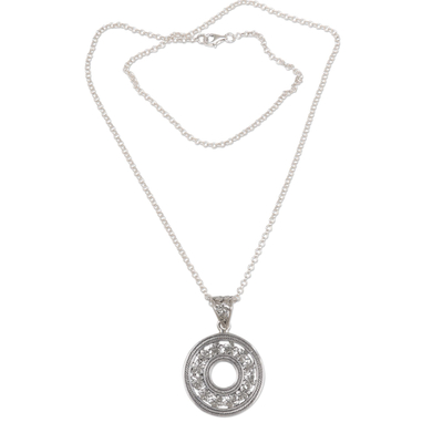 Sterling silver pendant necklace, 'Jepun Coin' - Hand Made Circle Sterling Silver Pendant Necklace Indonesia