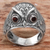 Garnet domed ring, 'Night Watcher in Red' - Sterling Silver Garnet Owl Domed Ring from Indonesia (image 2) thumbail