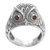 Garnet domed ring, 'Night Watcher in Red' - Sterling Silver Garnet Owl Domed Ring from Indonesia thumbail