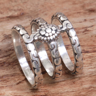 Sterling silver band ring, 'Bali Trio' - Hand Made Sterling Silver 3 Band Ring from Indonesia