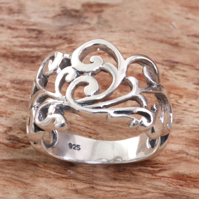 Sterling silver band ring, 'Shiny Spirals' - Sterling Silver Spiral Band Ring from Indonesia
