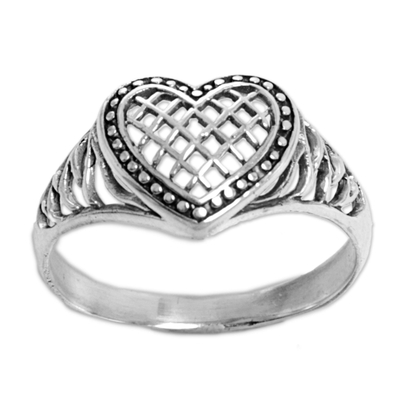 Sterling silver cocktail ring, 'Bali Heart' - Sterling Silver Heart Shaped Cocktail Ring from Indonesia