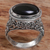 Onyx single stone ring, 'Deep Eye' - Sterling Silver Onyx Single Stone Ring from Indonesia thumbail