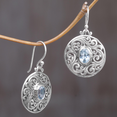 Blue topaz dangle earrings, 'Blue Memories' - Sterling Silver Blue Topaz Dangle Earrings from Indonesia