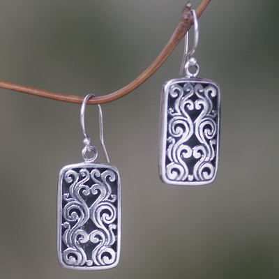 Sterling silver dangle earrings, 'Jungle Cage' - Sterling Silver Rectangle Dangle Earrings from Indonesia