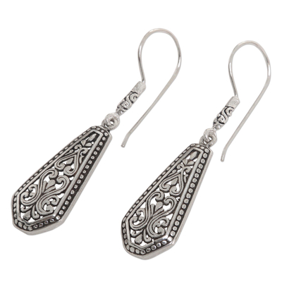 Sterling silver dangle earrings, 'Dayak Beauty' - Sterling Silver Shield Dangle Earrings from Indonesia