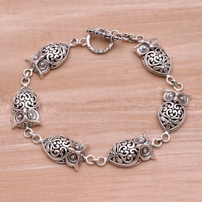 Hand Made Sterling Silver Owl Link Bracelet from Indonesia - Circling ...