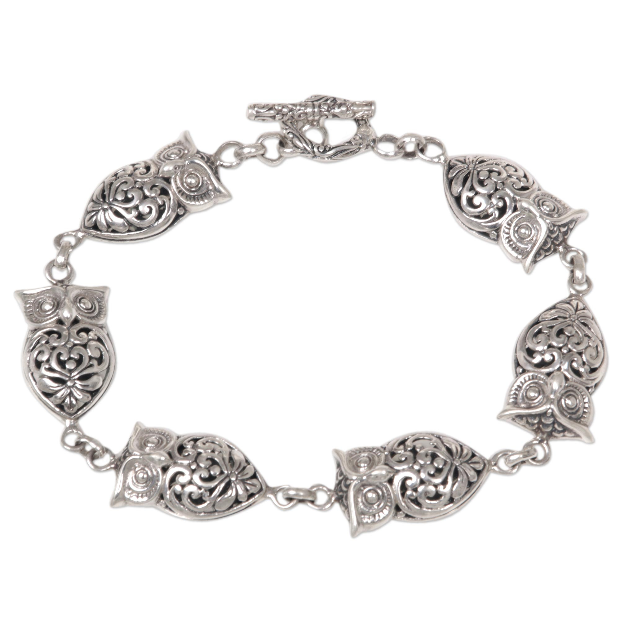 Hand Made Sterling Silver Owl Link Bracelet from Indonesia - Circling ...