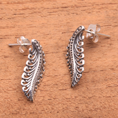 Sterling silver drop earrings, 'Shining Frond' - Sterling Silver Leaf Drop Earrings NOVICA from Indonesia