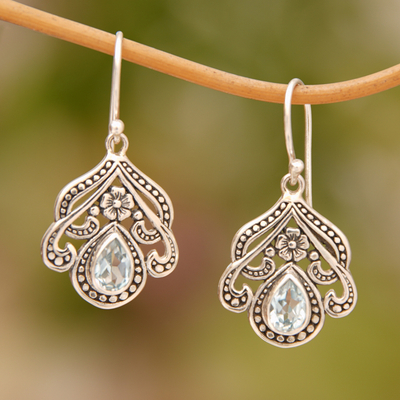 Blue topaz dangle earrings, 'Summer Raindrops' - Sterling Silver Blue Topaz Floral Dangle Earrings