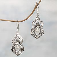 Cultured pearl dangle earrings, 'Pearl Curves'