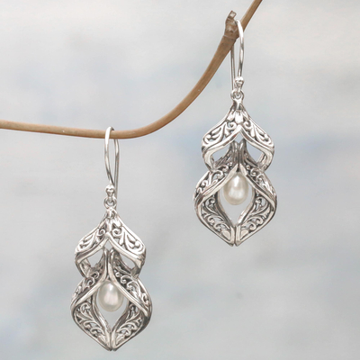 Aretes colgantes de perlas cultivadas - Pendientes colgantes de plata de ley con perlas cultivadas