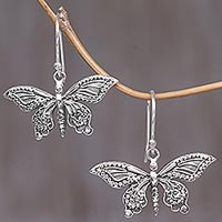 Sterling silver dangle earrings, 'Dancing Butterflies'