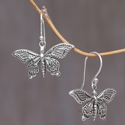 Sterling silver dangle earrings, 'Dancing Butterflies' - Sterling Silver Butterfly Dangle Earrings from Indonesia