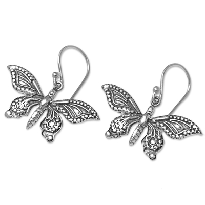 Ohrhänger aus Sterlingsilber - Sterlingsilber-Schmetterlings-Ohrhänger aus Indonesien