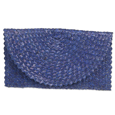 Handmade Palm Leaf Fiber Clutch Handbag Indonesia in Blue