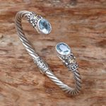 Gold accented blue topaz cuff bracelet, 'Dragonfly Den in Blue' - Gold Accent Blue Topaz Cuff Bracelet from Indonesia