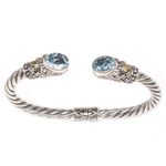 Gold accented blue topaz cuff bracelet, 'Dragonfly Den in Blue' - Gold Accent Blue Topaz Cuff Bracelet from Indonesia