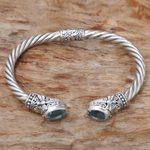 Gold accented blue topaz cuff bracelet, 'Dragonfly Den in Blue' - Gold Accent Blue Topaz Cuff Bracelet from Indonesia