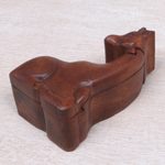 Wood puzzle box, 'Resting Giraffe' - Hand Carved Giraffe Shape Wood Puzzle Box from Indonesia