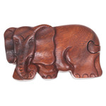 Wood puzzle box, 'Staring Elephant' - Hand Carved Wood Puzzle Box Elephant Shape from Indonesia