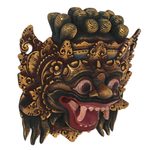 Wood mask, 'Bali Barong' - Hand Made Gold Colored Wood Mask from Indonesia