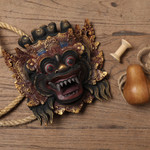 Wood mask, 'Bali Barong' - Hand Made Gold Colored Wood Mask from Indonesia