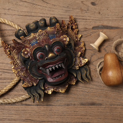 Máscara de madera - Máscara de madera dorada hecha a mano de Indonesia