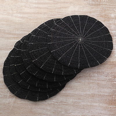 Pandan leaf placemats, 'Tabletop Companions in Black' (set of 6) - Hand Made Black Placemats (Set of 6) from Indonesia