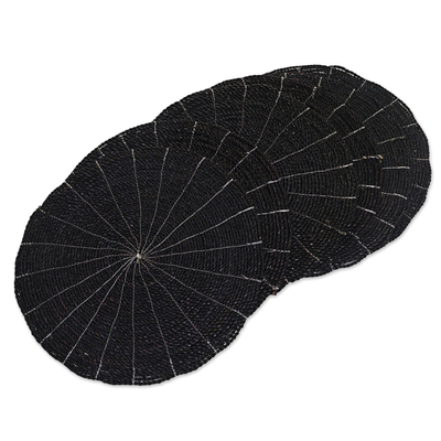 Pandan leaf placemats, 'Tabletop Companions in Black' (set of 6) - Hand Made Black Placemats (Set of 6) from Indonesia